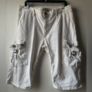 Robin's Jean White Men’s Cargo Shorts with Stud & Buckle Accents